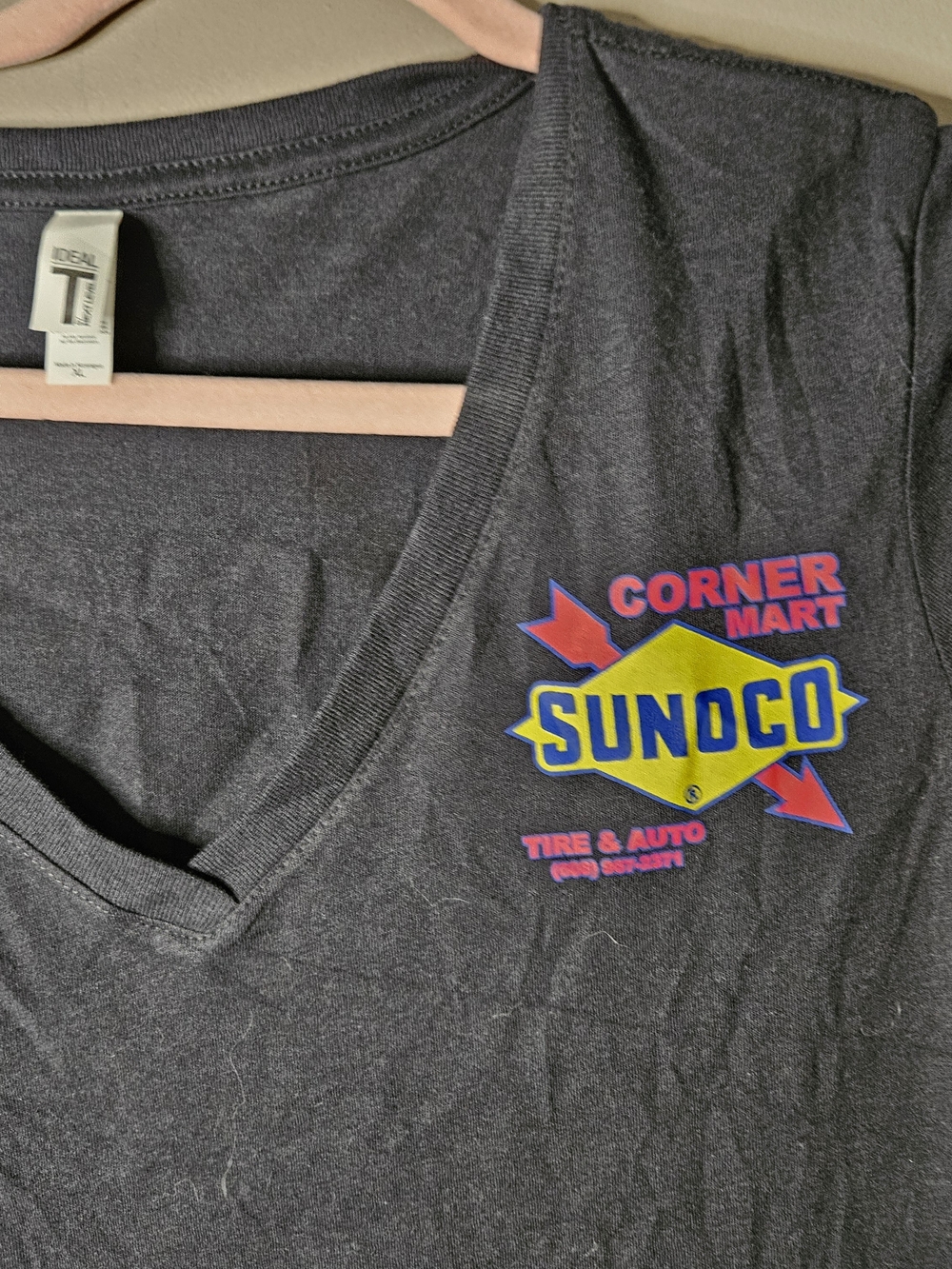 Next Level Apparel Black V-Neck Tee with Colorful Sunoco Chest Logo - Picture 2 of 4